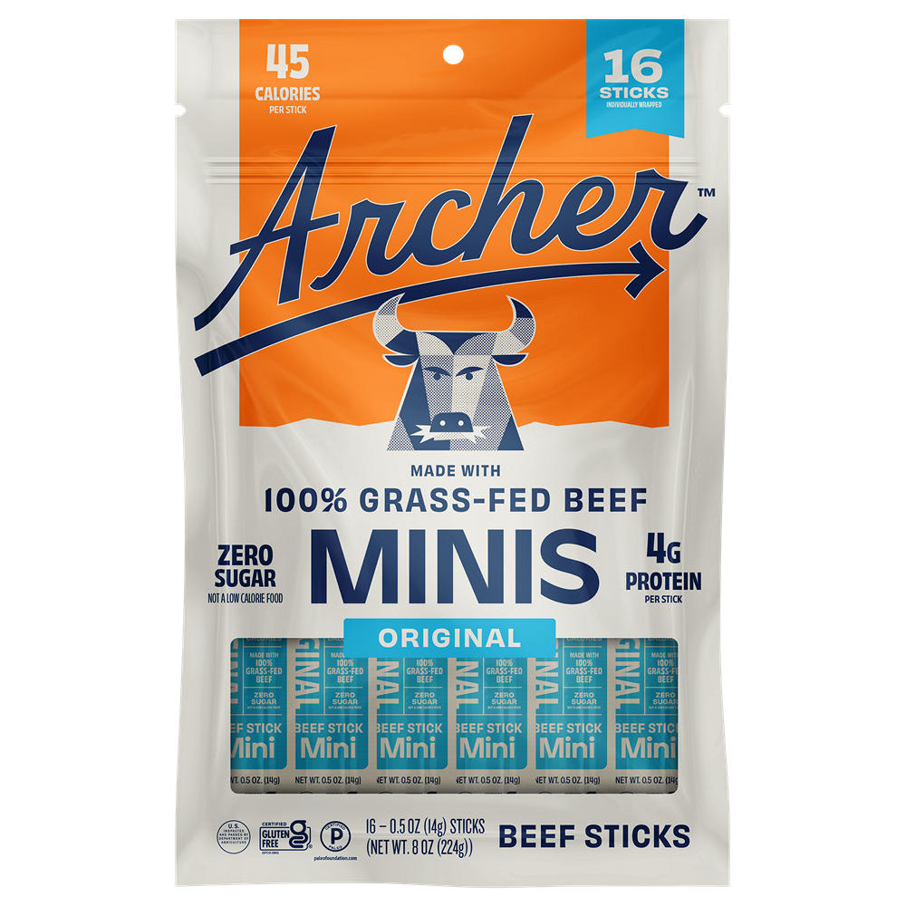 Archer Zero Sugar Minis Grass-Fed Beef Sticks - Original, 16 ct