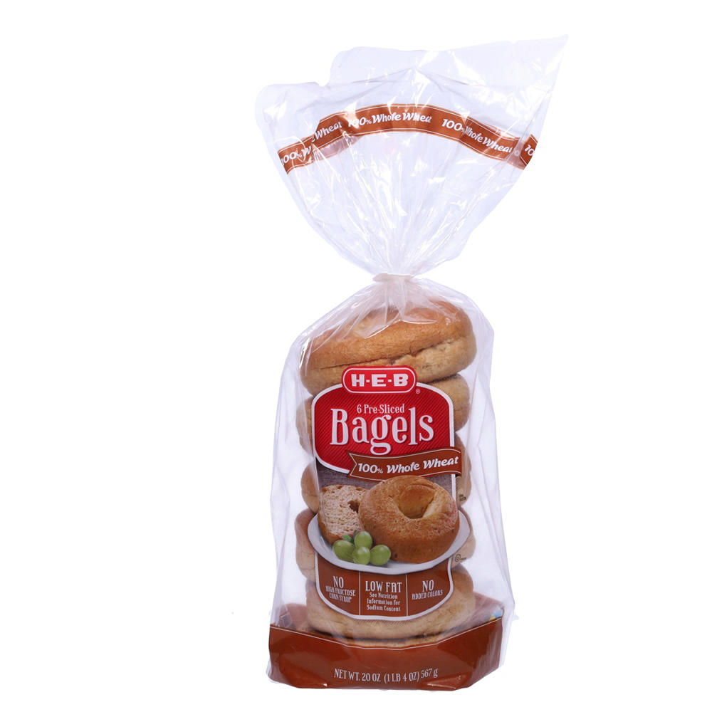 H-E-B 100% Whole Wheat Bagels, 6 ct