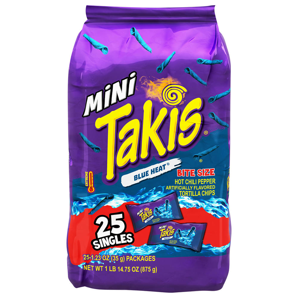 Takis Blue Heat Mini Bite Size Multipack - Hot Chili Pepper Rolled Tortilla Chips, 25 pk