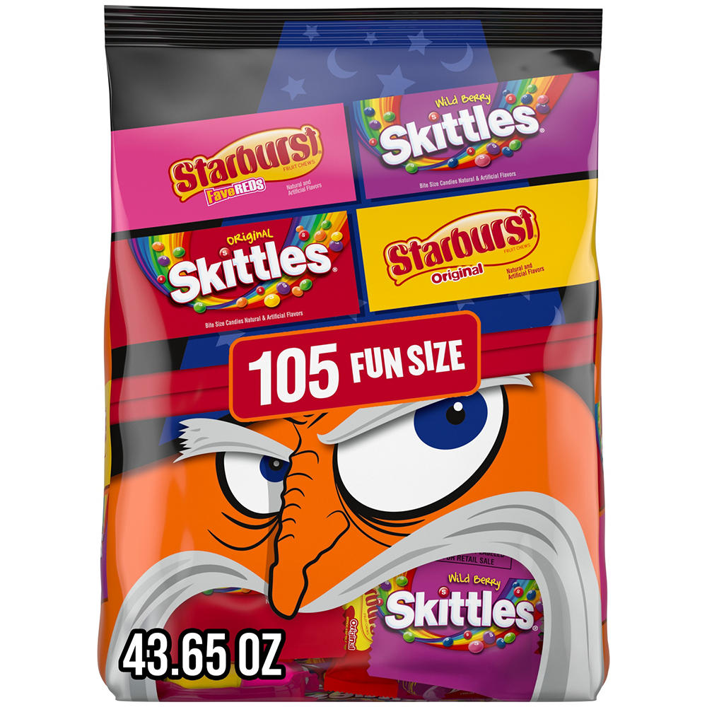Skittles & Starburst Assorted Fun Size Chewy Halloween Candy, 105 pc