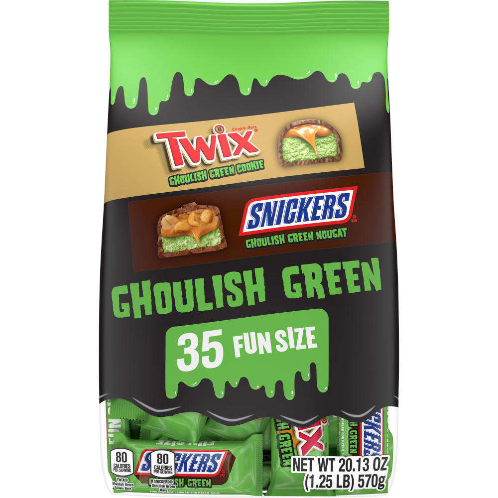 Snickers & Twix Ghoulish Green Assorted Milk Chocolate Halloween Candy, 35 pc