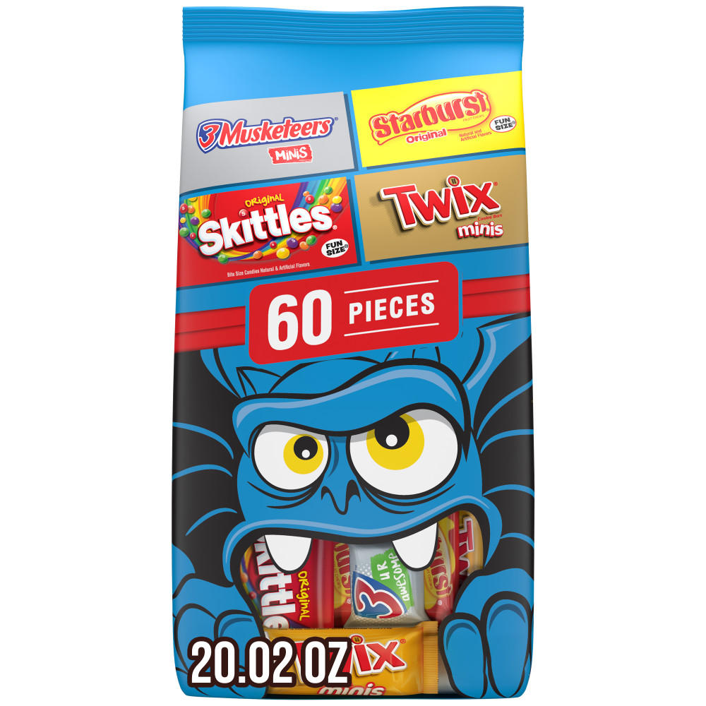 Skittles, Twix, Starburst & 3 Musketeers Assorted Trick or Treat Halloween Candy, 60 pc