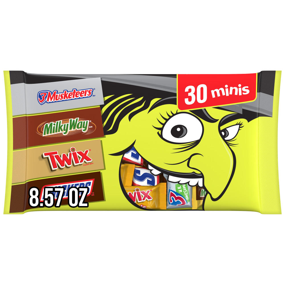 Snickers, Twix, Milky Way & 3 Musketeers Assorted Milk Chocolate Minis Halloween Candy, 30 pc