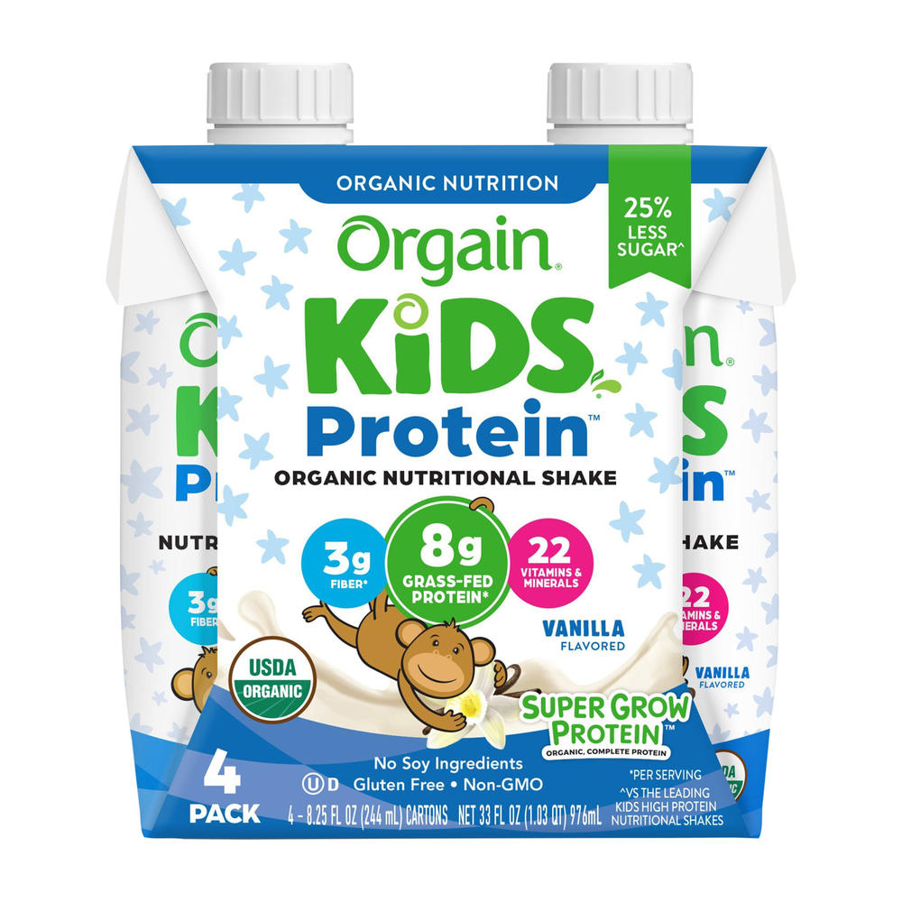 Orgain Kids' 8g Protein Shake 4 pk Cartons - Vanilla, 8.25 oz