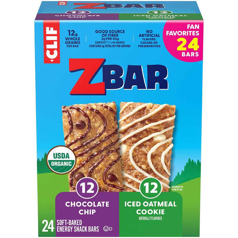 Clif Kid ZBar Energy Snack Bars Variety Pack - Chocolate Chip & Oatmeal Cookie, 24 pk