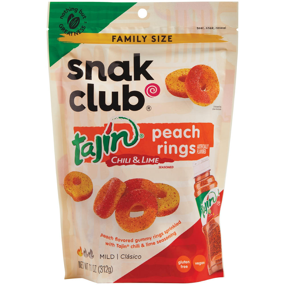 Snak Club Tajin Peach Rings Candy - Family Size, 11 oz