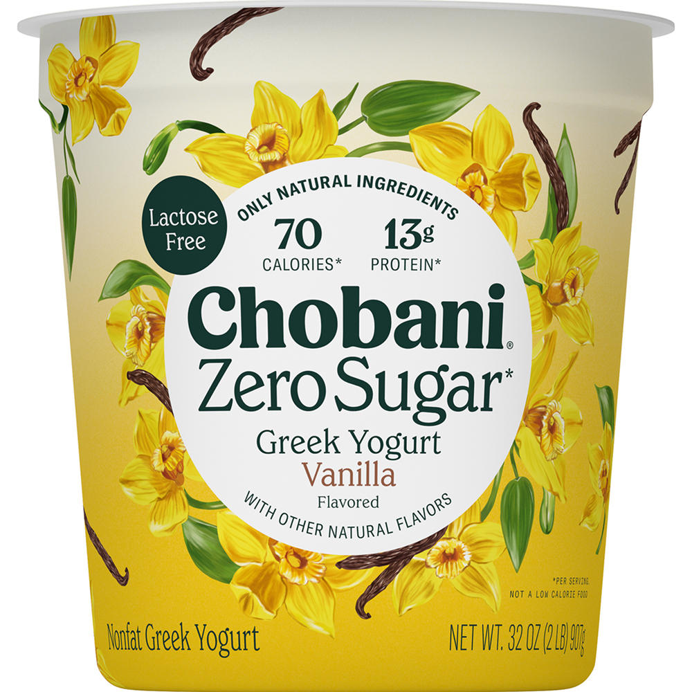 Chobani Zero Sugar Non-Fat Vanilla Greek Yogurt , 32 oz