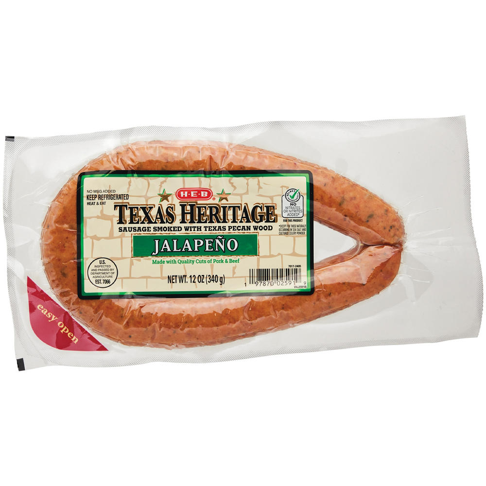 H-E-B Texas Heritage Pork & Beef Smoked Sausage - Jalapeño, 12 oz