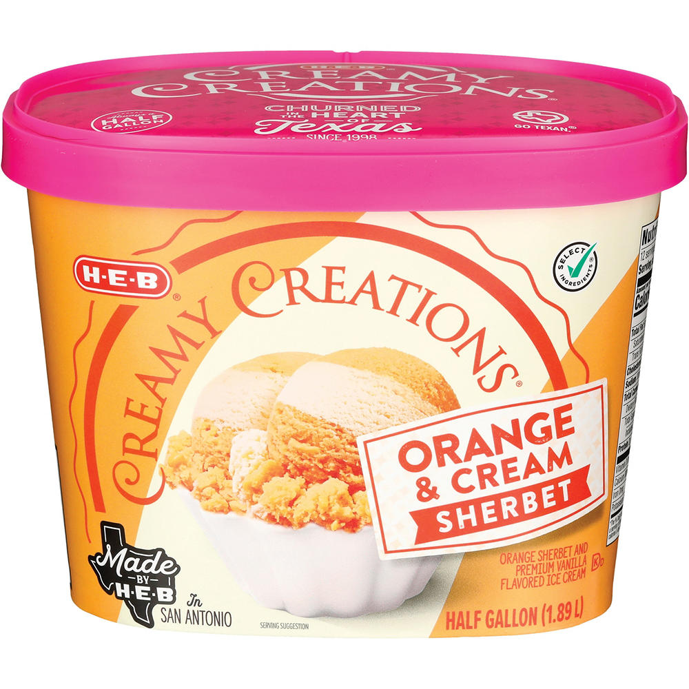H-E-B Creamy Creations Orange Cream Swirl Sherbet, 1/2 gal