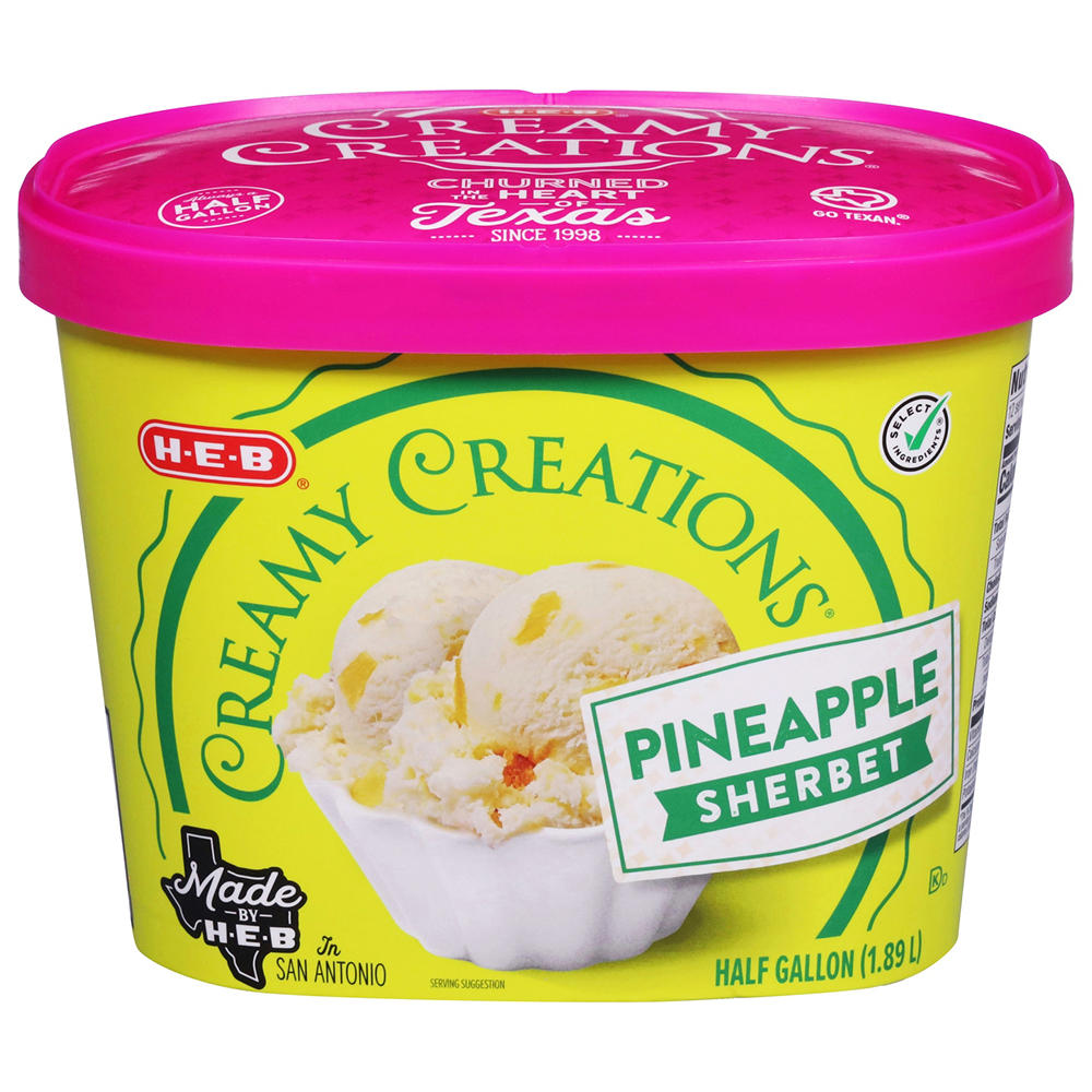 H-E-B Creamy Creations Pineapple Sherbet, 1/2 gal
