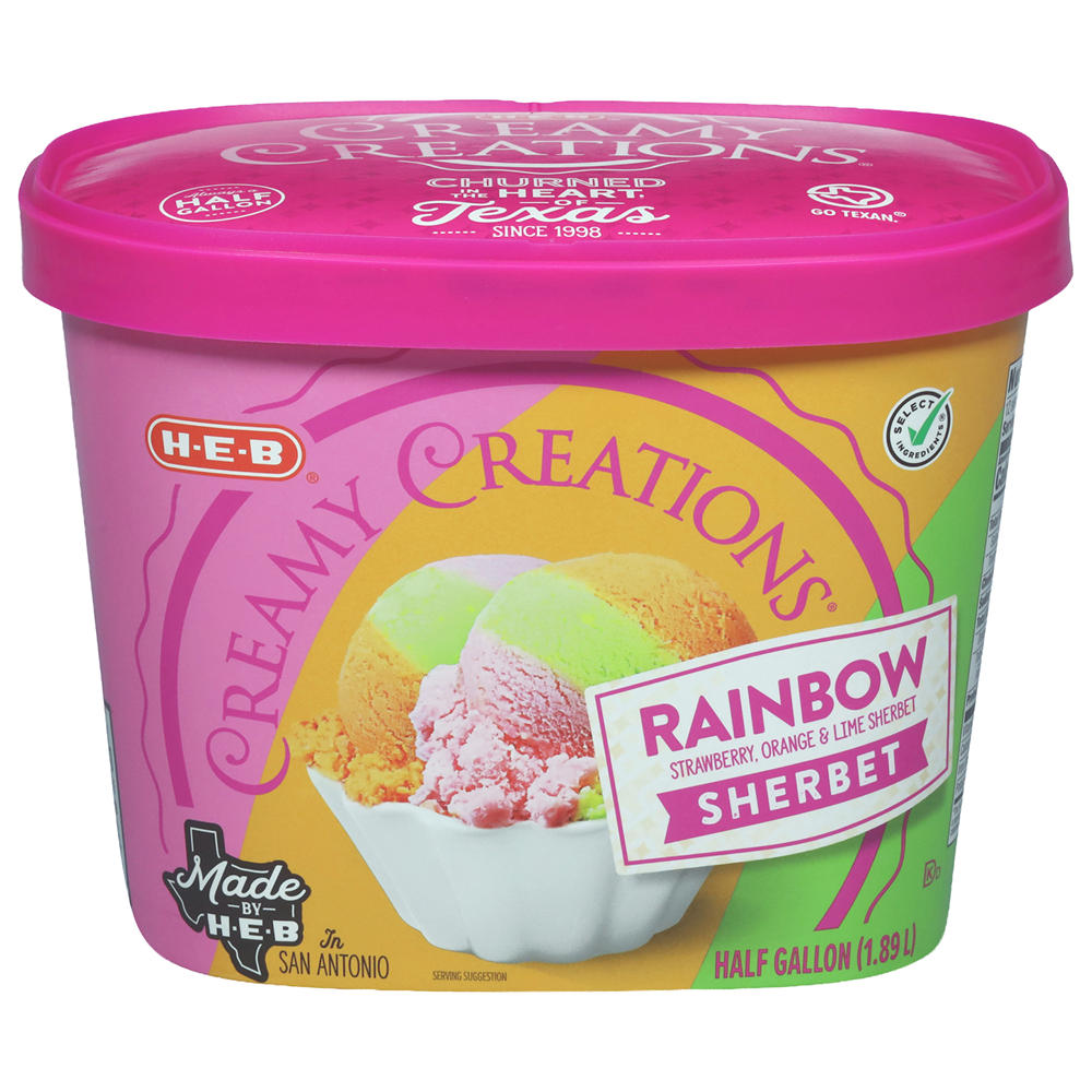 H-E-B Creamy Creations Rainbow Sherbet, 1/2 gal