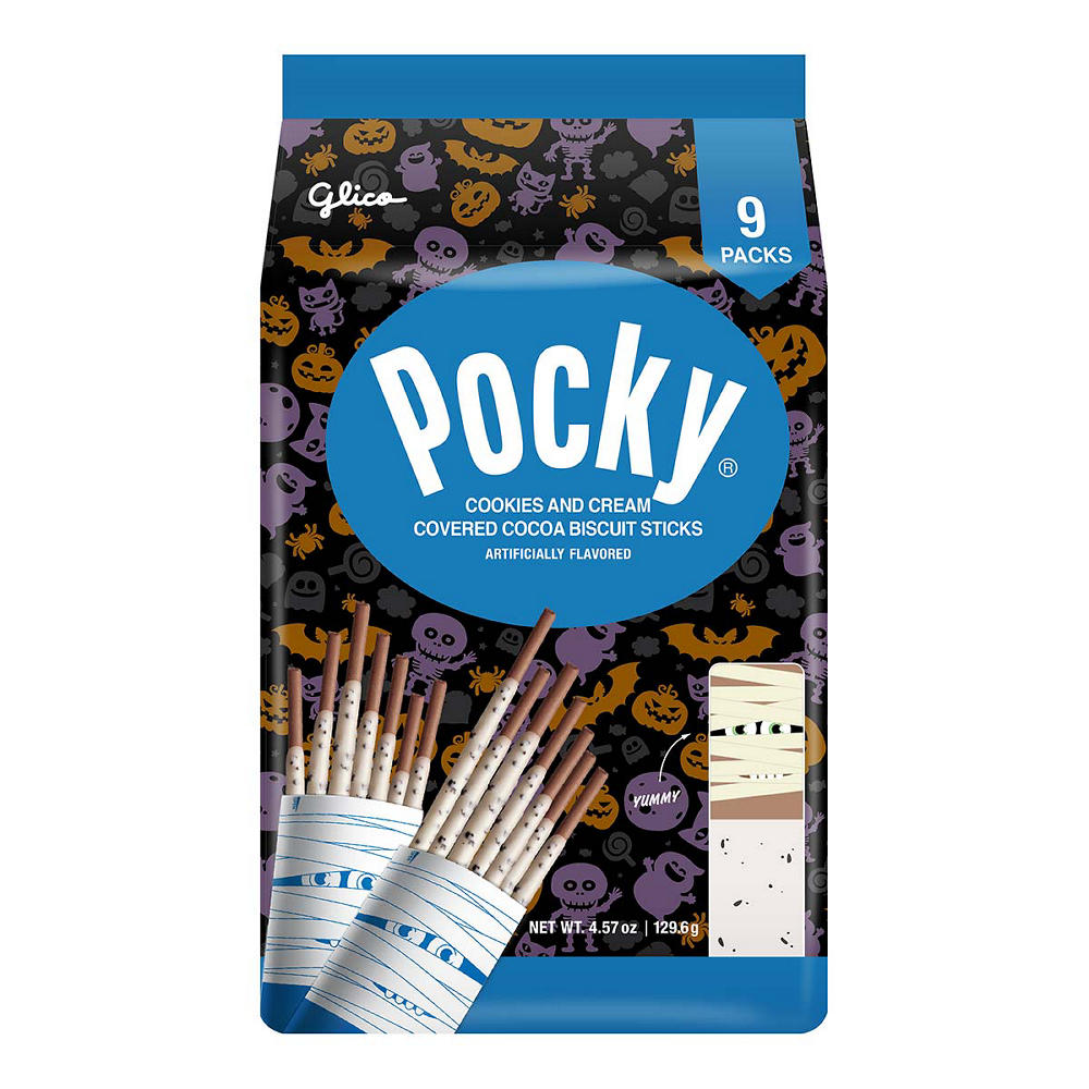 Glico Pocky Cookies & Cream Cocoa Biscuit Sticks Halloween Snack Packs, 9 ct