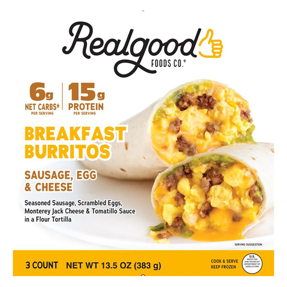 Real Good Foods Co. 15g Protein Sausage, Egg & Cheese Breakfast Burritos, 3 ct