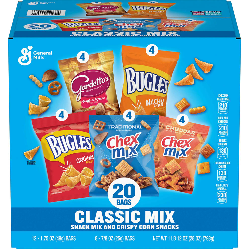 General Mills Bugles, Chex Mix, Gardettos Classic Variety Mix, 20 ct