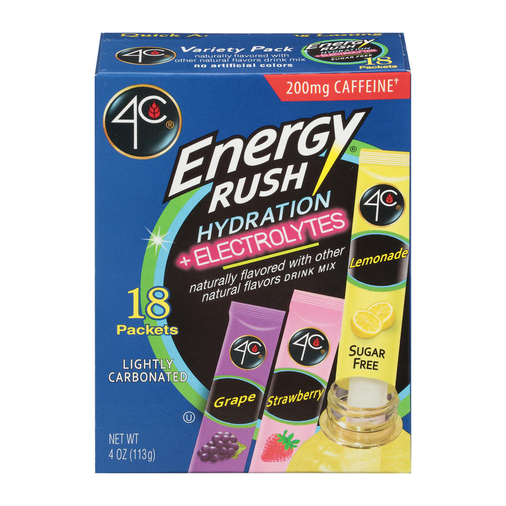 4C Energy Rush Hydration + Electrolytes Drink Mix Packets - Variety Pack, 18 ct