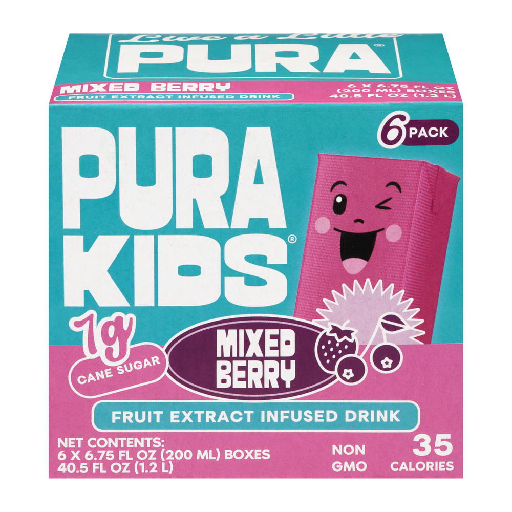 Pura Kids Mixed Berry Fruit Extract Infused Drink Boxes, 6 pk, 6.76 oz