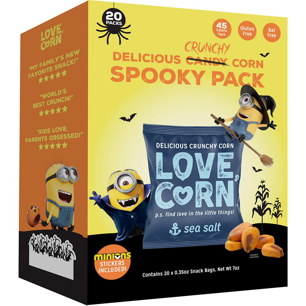 LOVE CORN Crunchy Corn Spooky Halloween Snack Packs - Sea Salt, 20 ct