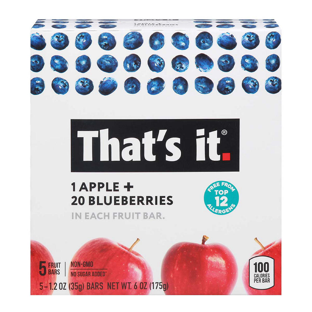 That's It Apple + Blueberry Fruit Bars, 5 ct