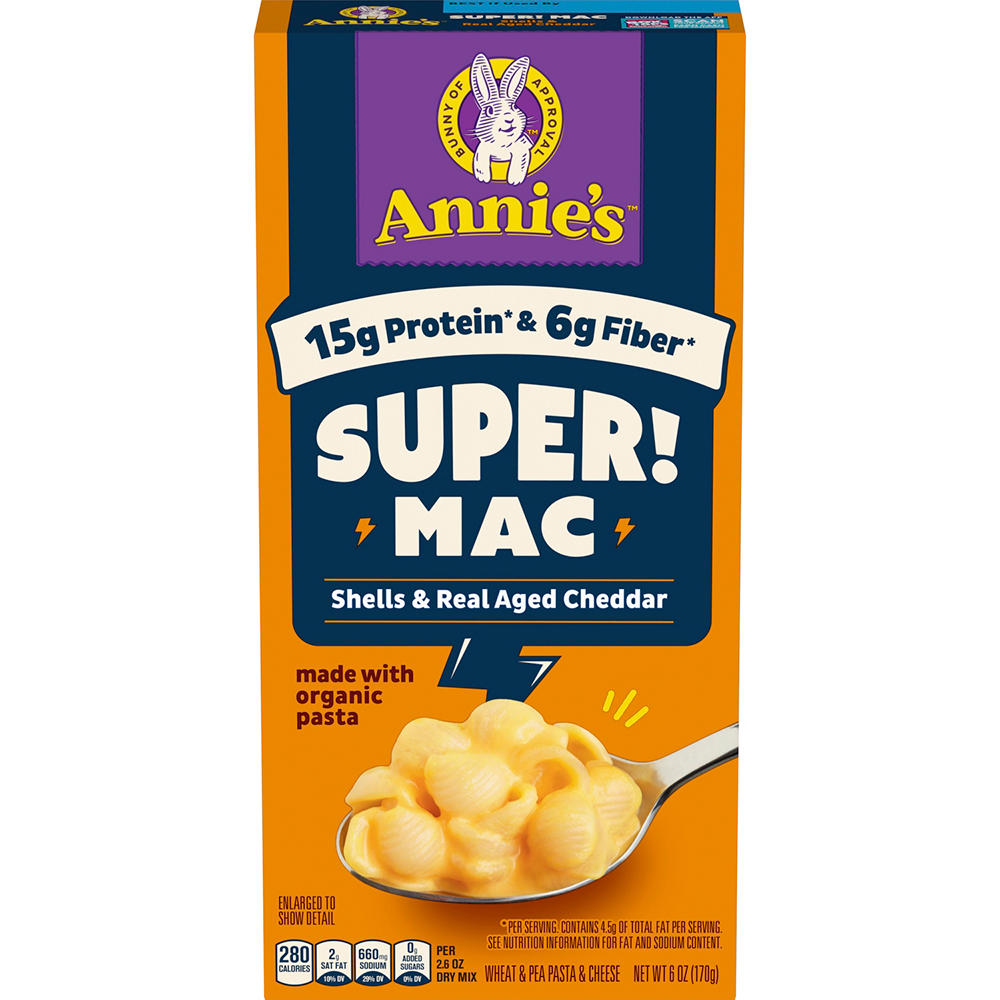 Annie's 15g Protein Super Mac! Shells & Real Aged Cheddar Macaroni & Cheese, 6 oz