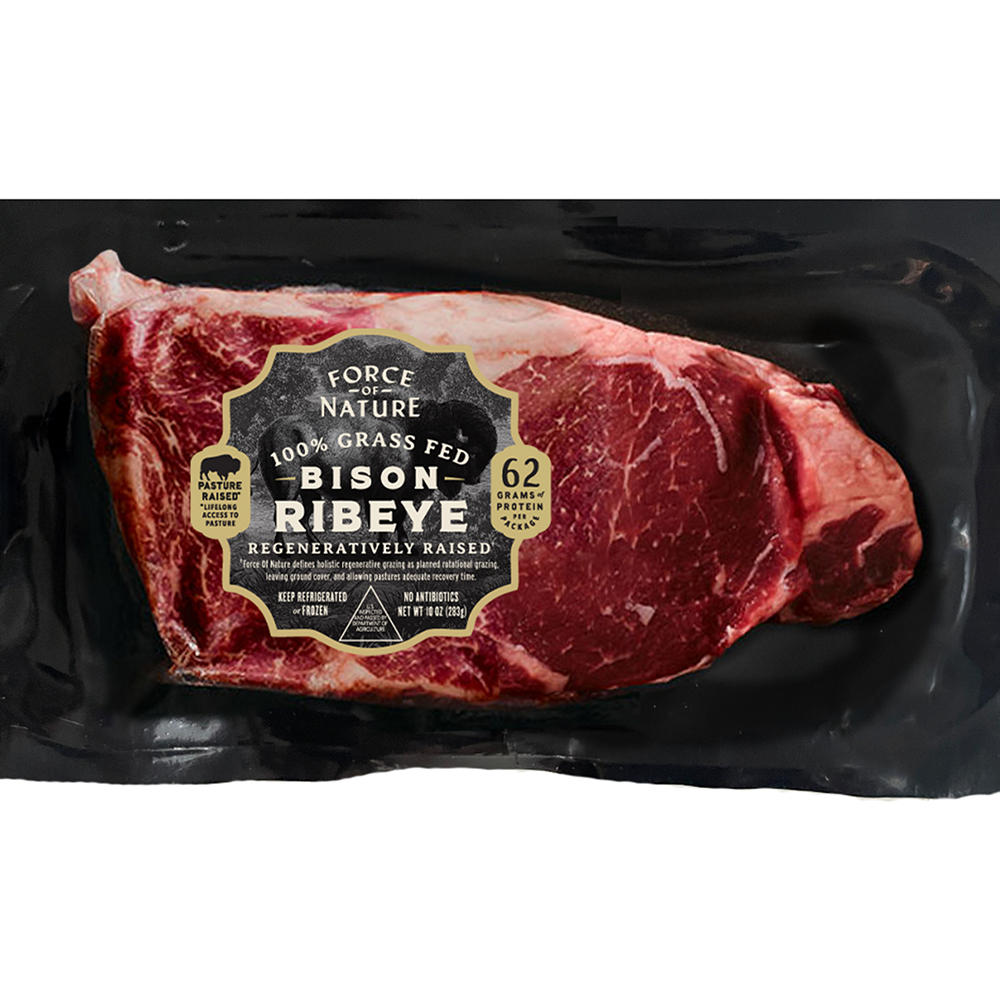 Force of Nature Fresh Grass Fed Bison Ribeye Steak, 10 oz