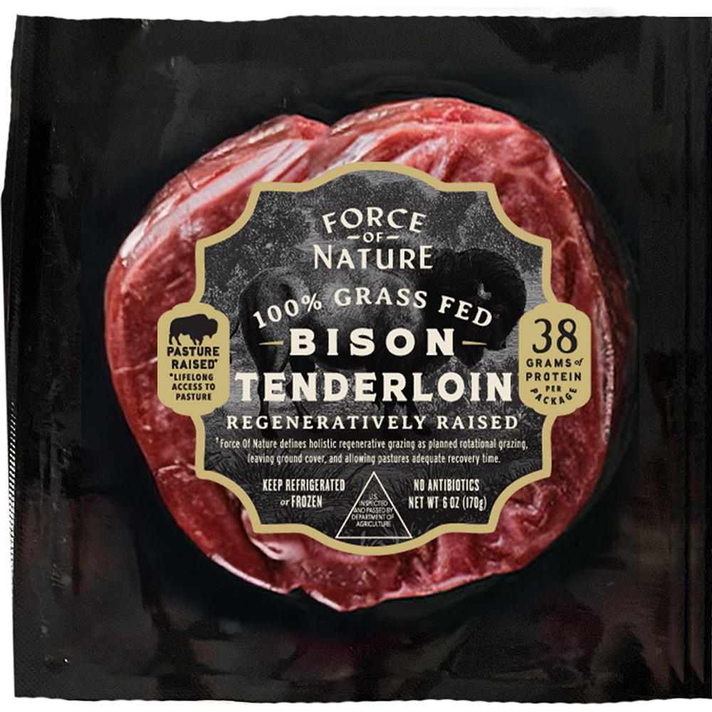 Force of Nature Fresh Grass Fed Bison Tenderloin Steak, 6 oz