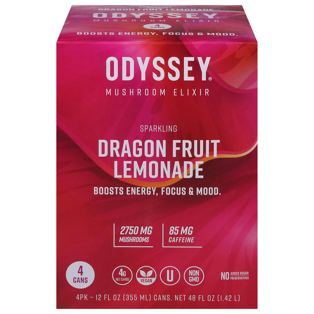 Odyssey Sparkling Mushroom Elixir 4 pk Cans - Dragon Fruit Lemonade, 12 oz