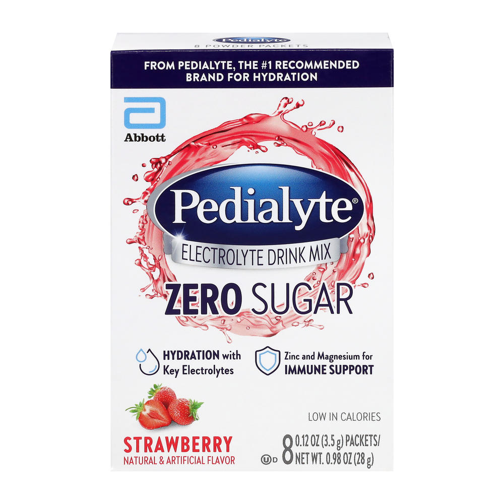 Pedialyte Zero Sugar Electrolyte Drink Mix - Strawberry, 8 ct