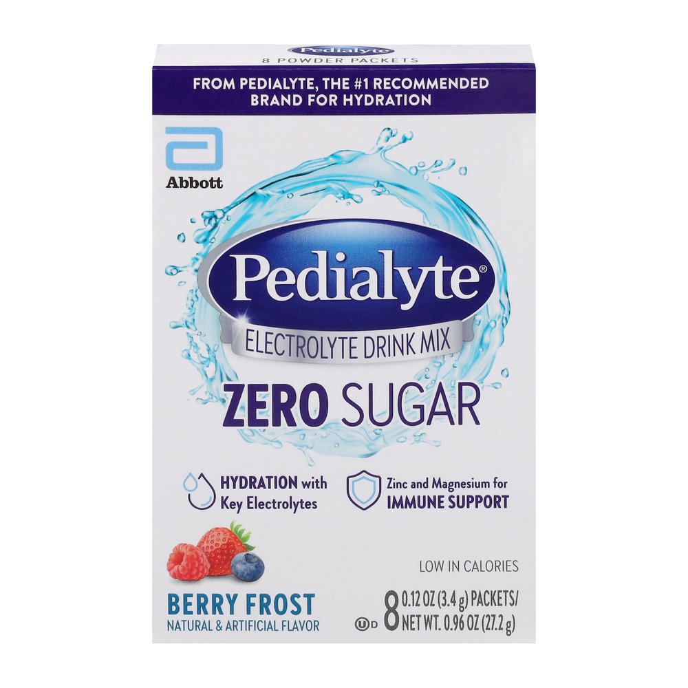Pedialyte Zero Sugar Electrolyte Drink Mix - Berry Frost, 8 ct