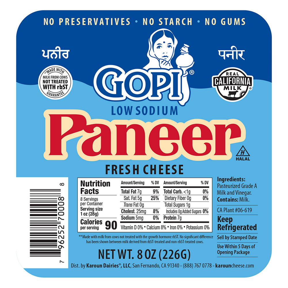 Gopi Fresh Low Sodium Indian Paneer Cheese, 8 oz