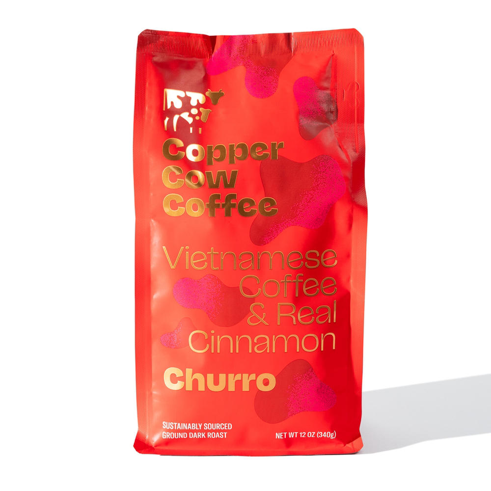Copper Cow Coffee Churro Ground Dark Roast, 12 oz