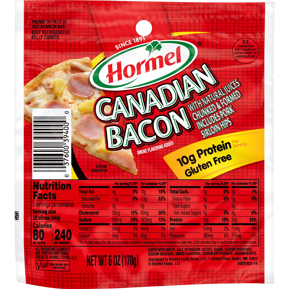 Hormel Canadian Bacon Pizza Topping, 6 oz