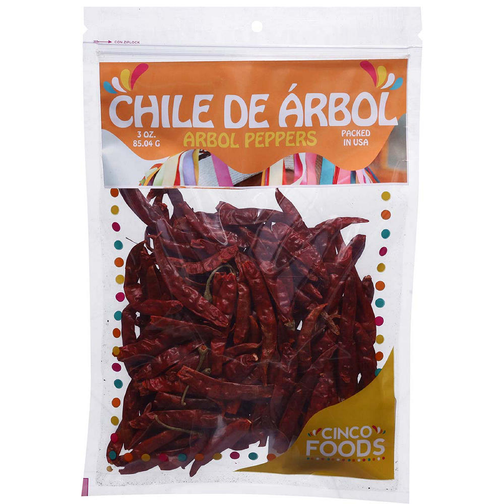 Cinco Foods Chile De Árbol Peppers, 3 oz