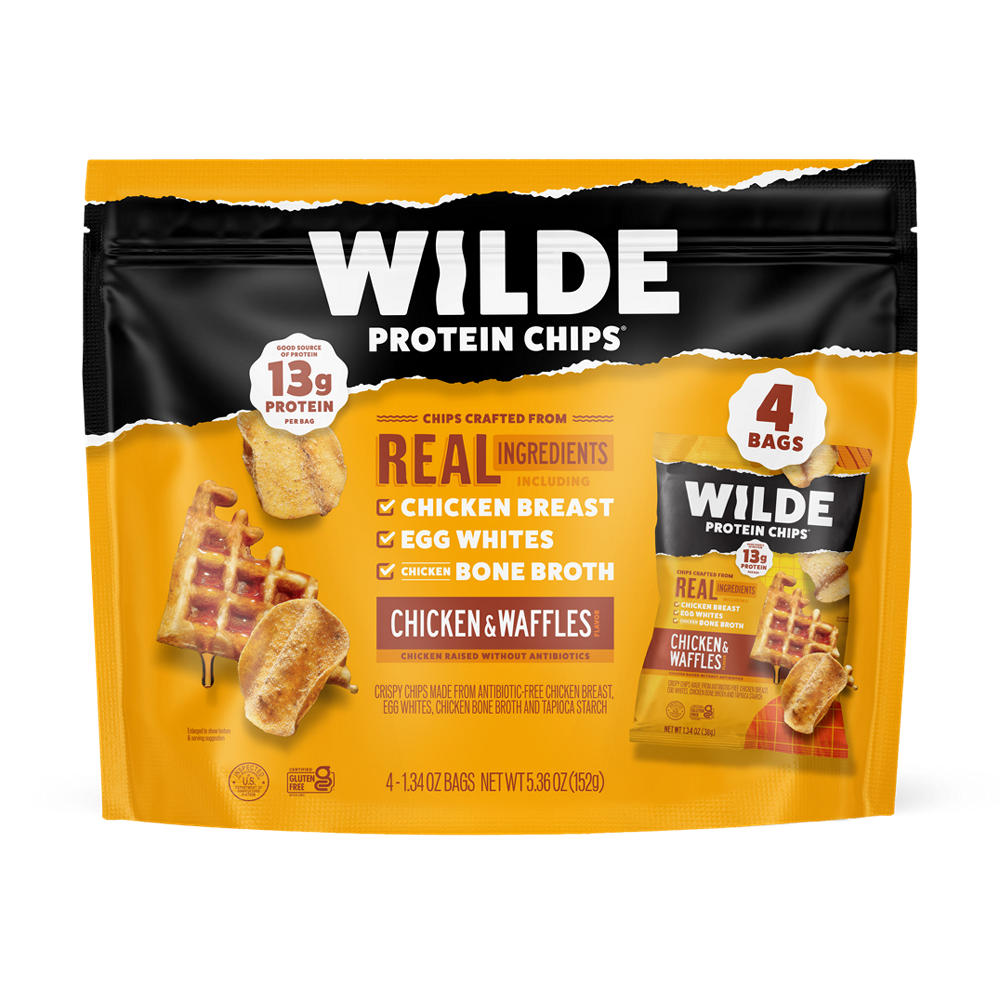 WILDE 13g Protein Chicken Chips Multipack - Chicken & Waffles, 4 ct