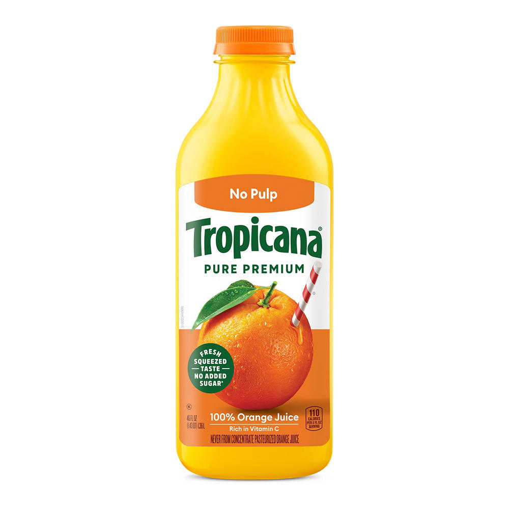 Tropicana No Pulp Pure Premium Orange 100% Juice, 46 oz