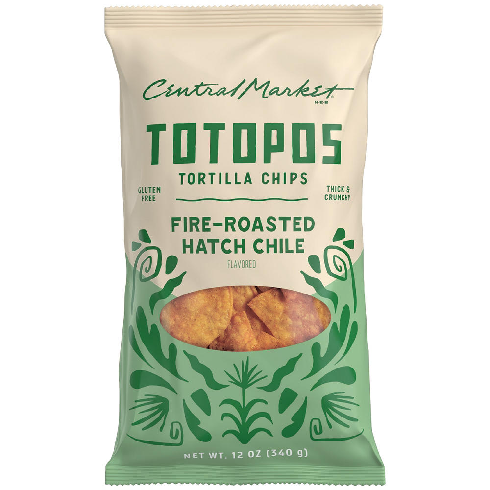 Central Market Totopos Tortilla Chips - Fire-Roasted Hatch Chile, 12 oz
