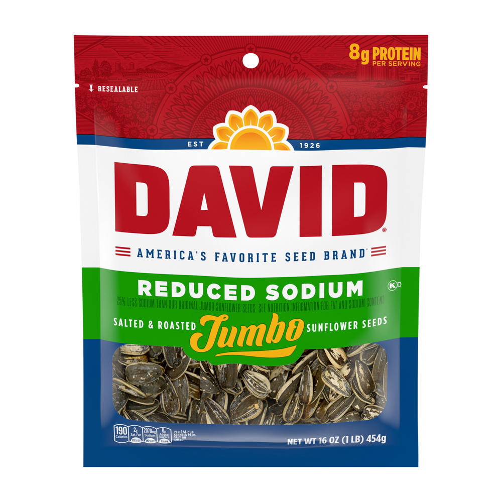 DAVID Salted Roasted Jumbo Sunflower Seeds - Reduced Sodium, 16 oz