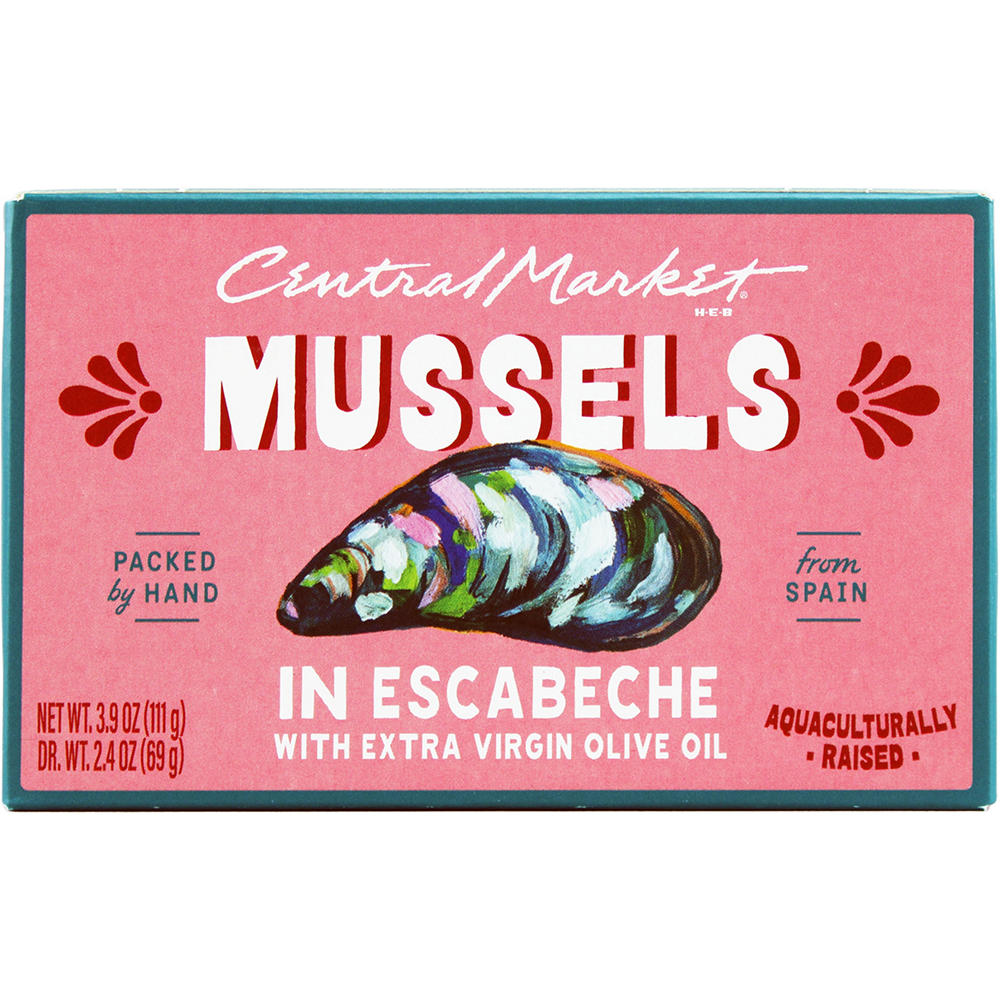 Central Market Mussels in Escabeche with Extra Virgin Olive Oil, 3.9 oz