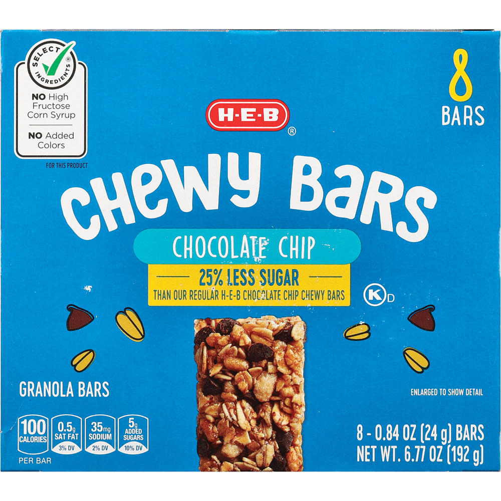 H-E-B Chocolate Chip Chewy Bars - 25% Less Sugar, 8 ct