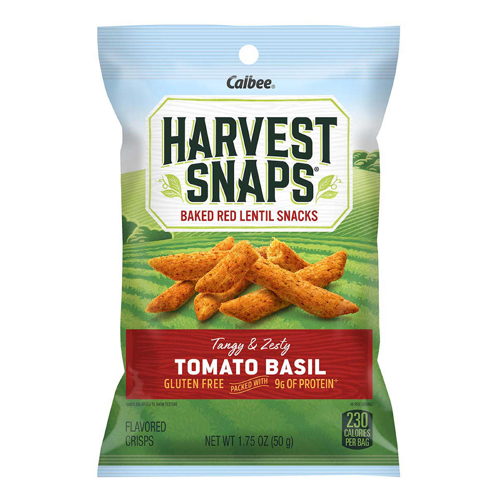 Calbee Harvest Snaps Tomato Basil Baked Red Lentil Snack Crisps, 1.75 oz