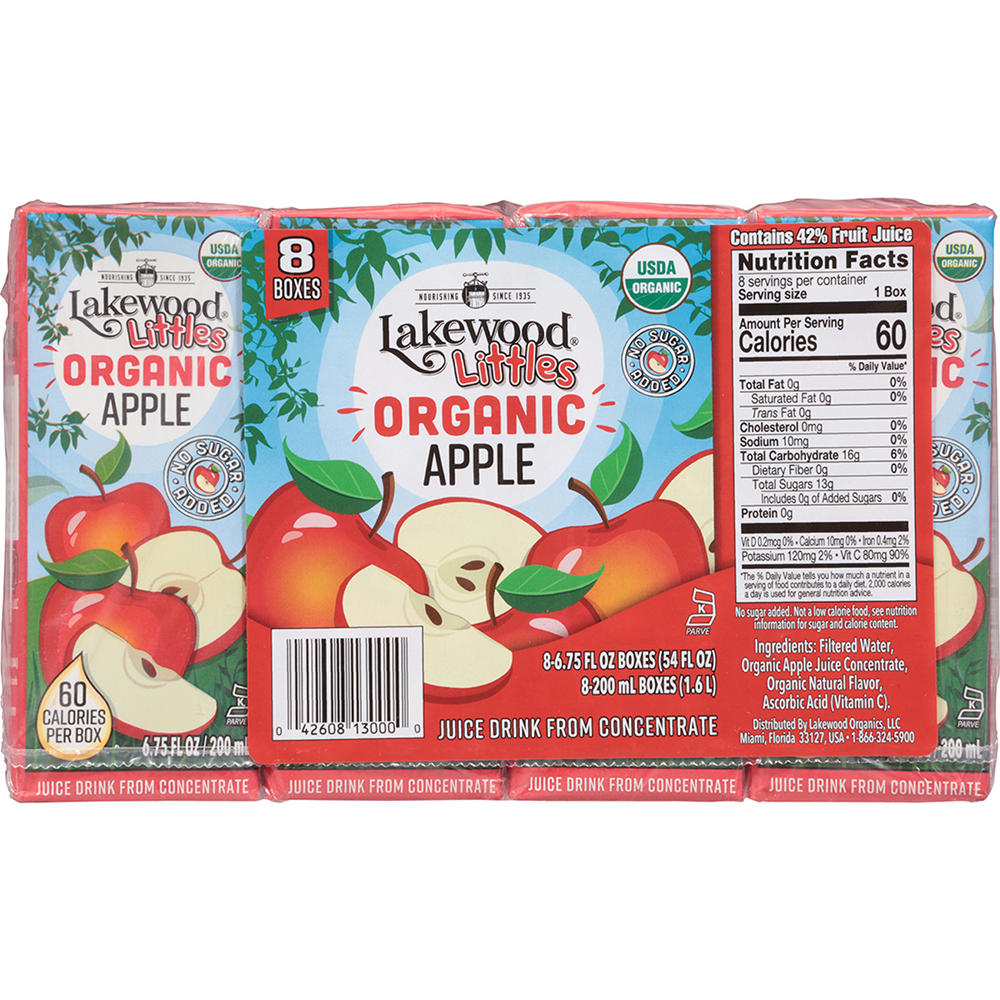 Lakewood Littles Organic Apple Juice 8 pk Boxes, 6.75 oz
