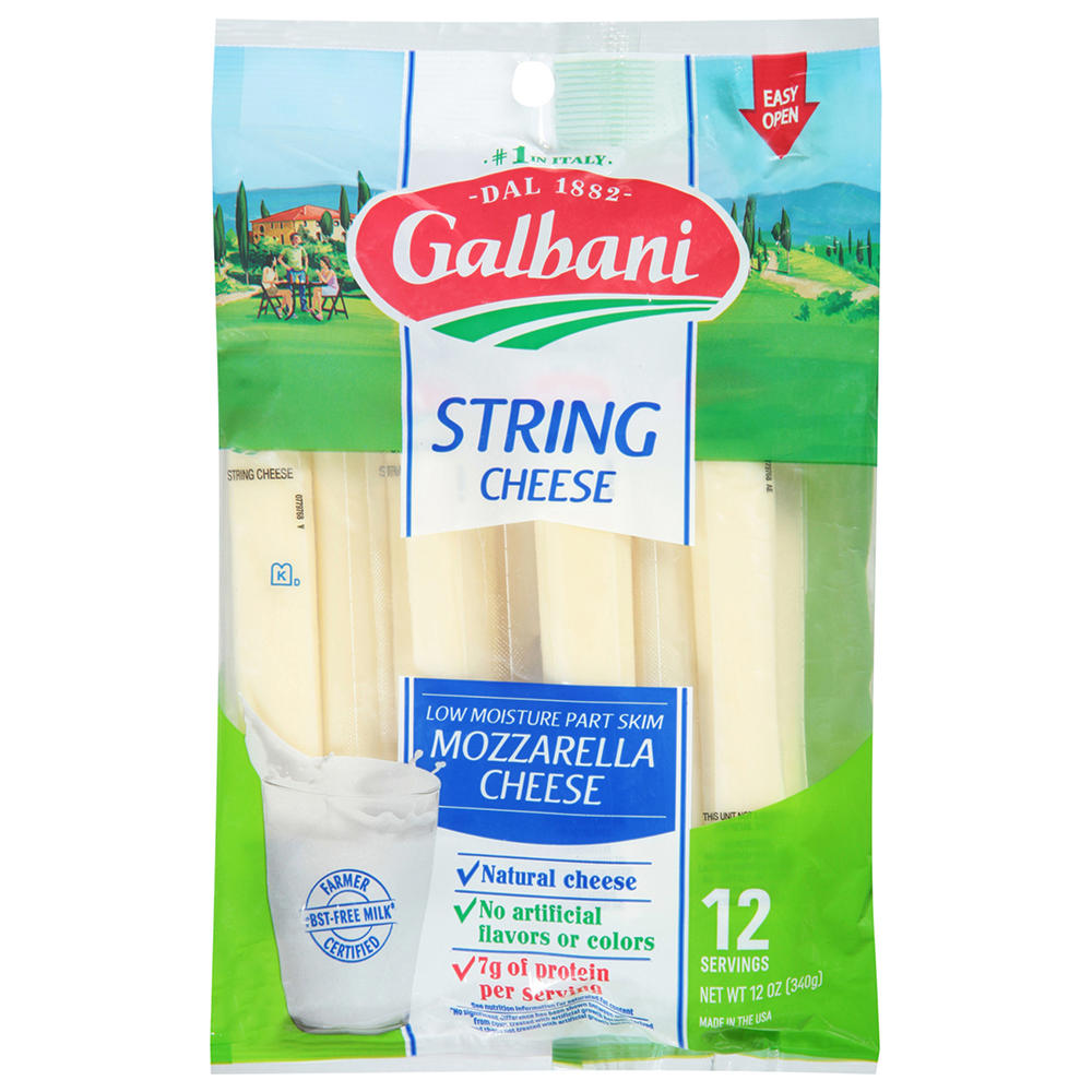 Galbani Low Moisture Part Skim Mozzarella String Cheese, 12 ct,12 oz