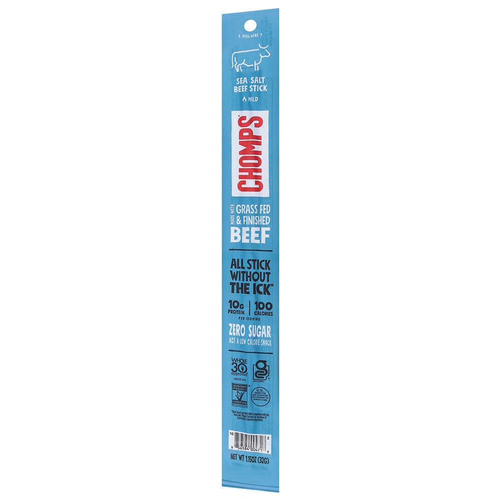 Chomps 10g Protein Sea Salt Beef Jerky Meat Stick, 1.15 oz