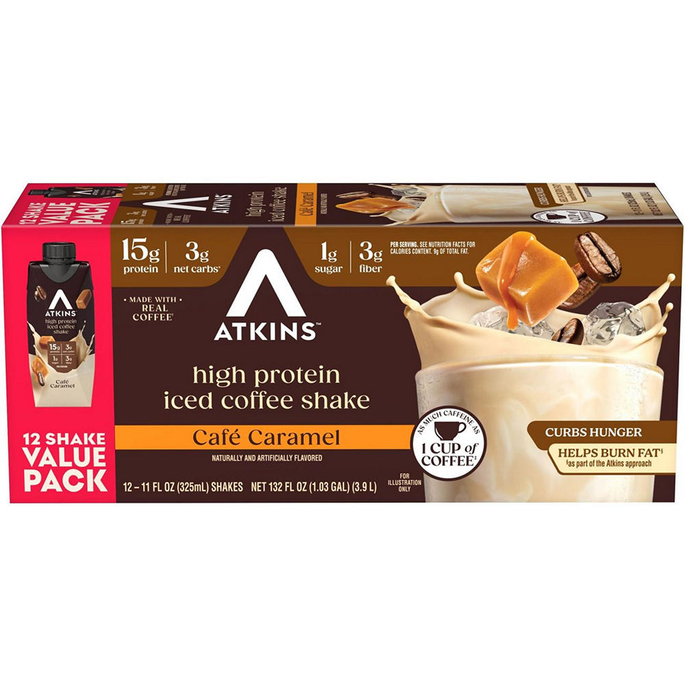 Atkins Iced Coffee 15g Protein Shake - Cafe Caramel, 12 ct