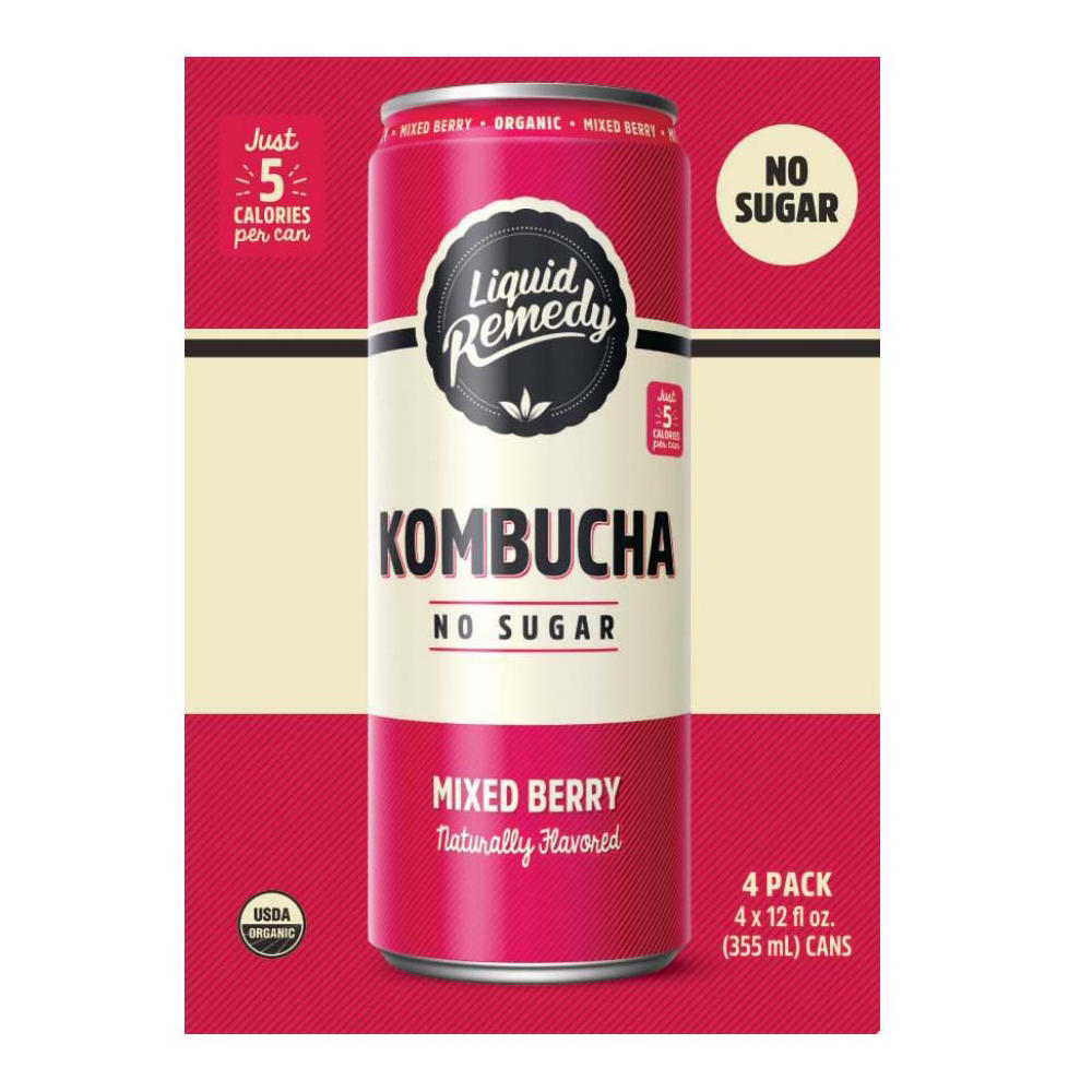 Liquid Remedy Kombucha No Sugar 4 pk Cans -  Mixed Berry, 12 oz