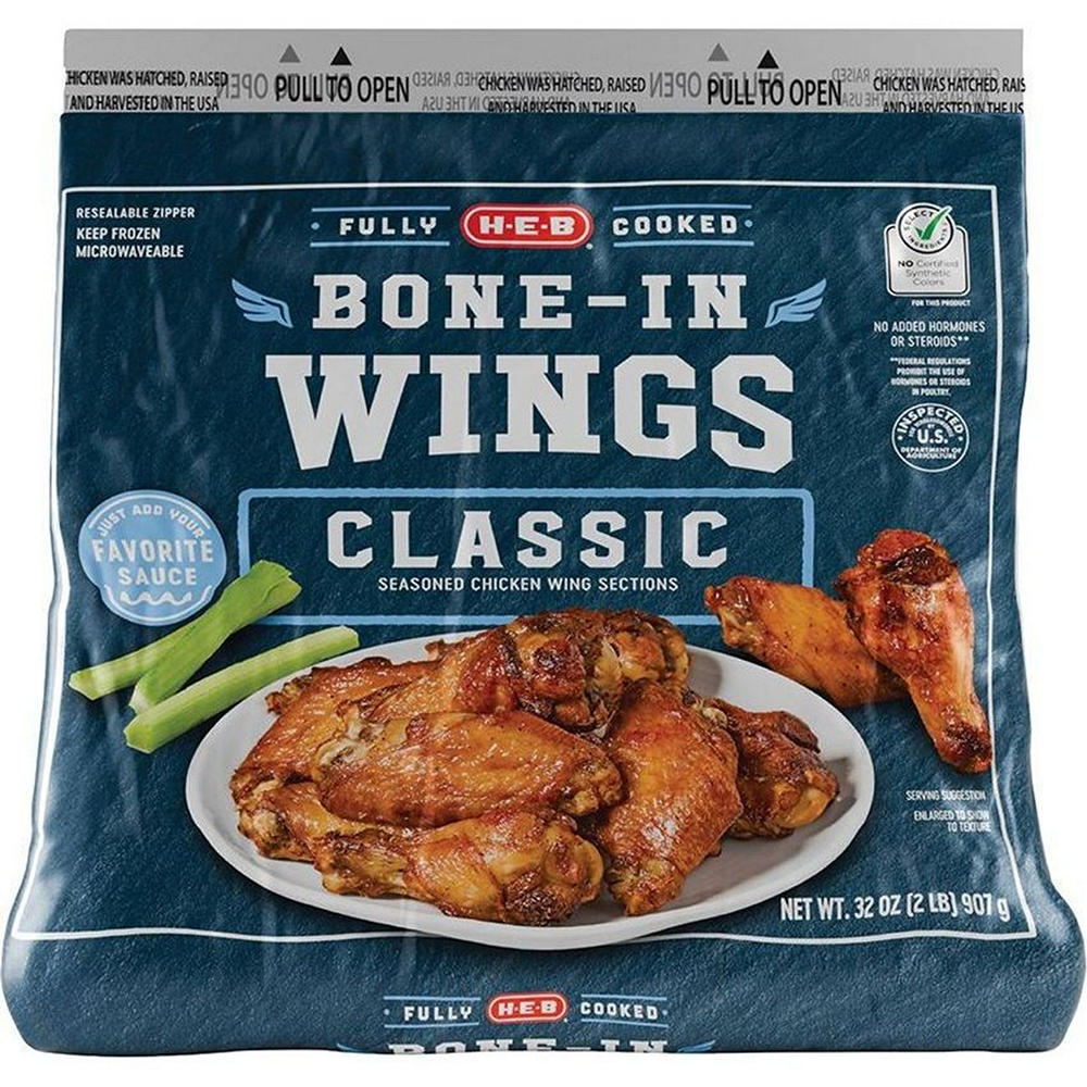 H-E-B Frozen Fully Cooked Bone-In Wings - Classic, 32 oz