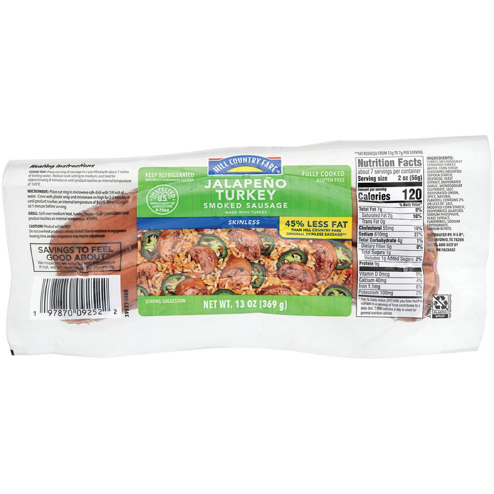 Hill Country Fare Hill Country Jalapeno Turkey Sausage - Skinless, 13 oz