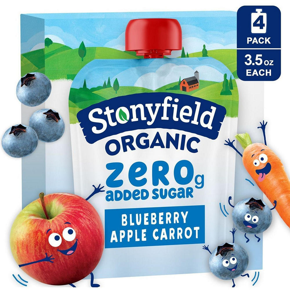 Stonyfield Organic Zero Added Sugar Yogurt Pouches - Blueberry Apple Carrot, 4 pk, 3.5 oz