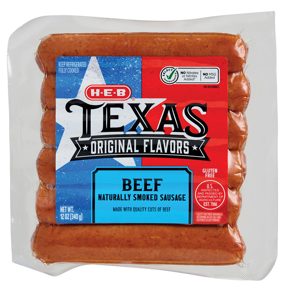 H-E-B Texas Original Flavors Beef Smoked Sausage Links, 12 oz, 6 ct