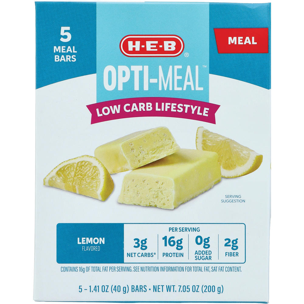 H-E-B OPTI-MEAL Low Carb 16g Protein Bars - Lemon, 5 ct