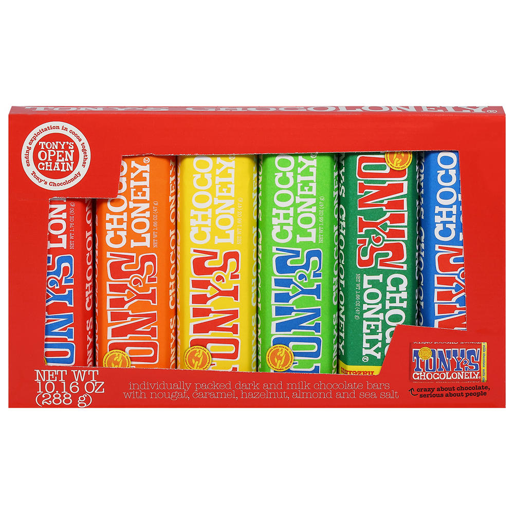 Tony's Chocolonely Rainbow Chocolate Bars - Variety Pack, 10.16 oz
